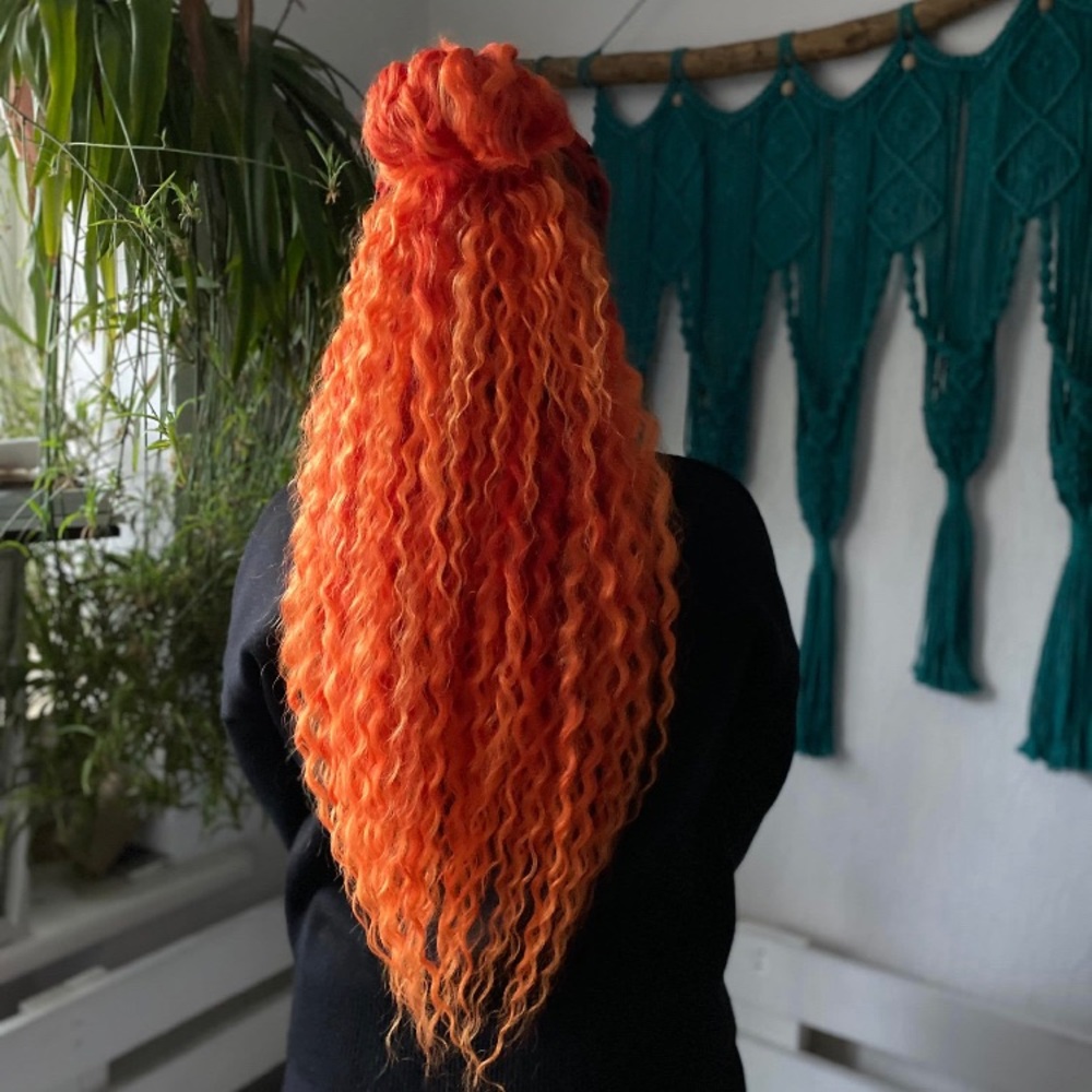 22” Vibrant red/orange ombré curly Viking braid dreads